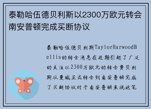 泰勒哈伍德贝利斯以2300万欧元转会南安普顿完成买断协议