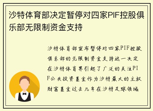 沙特体育部决定暂停对四家PIF控股俱乐部无限制资金支持